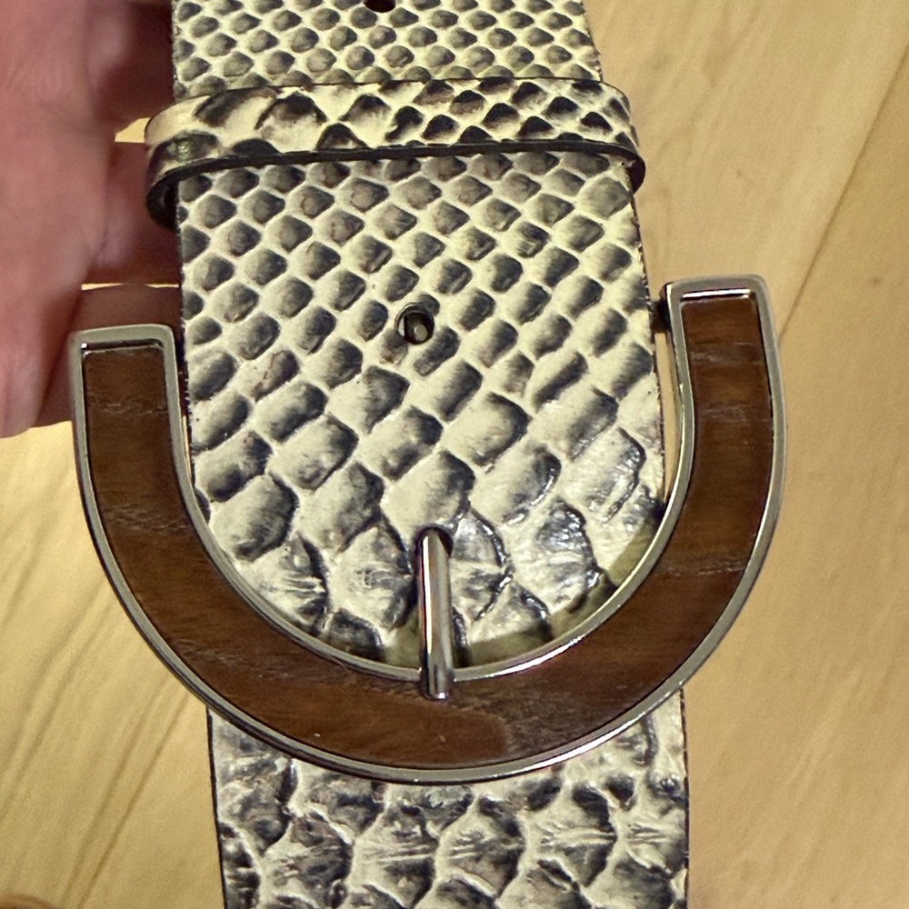 Banana Republic Snakeskin Belt with Brown Wood look and Silver Buckle - Picture 6 of 14